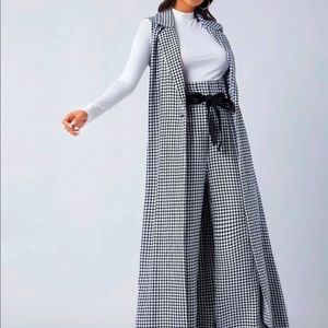 SHEIN Houndstooth Coat Vest & Palazzo Belted Pants